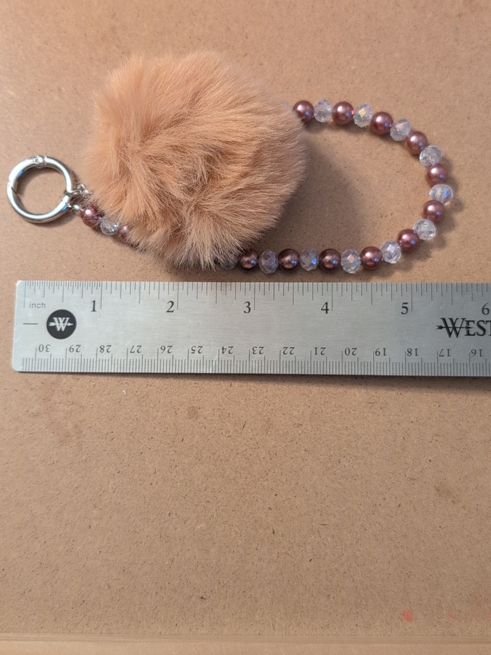 Faux Fur Pom Pom Keychain with Beaded Charm - Picture 6 of 6